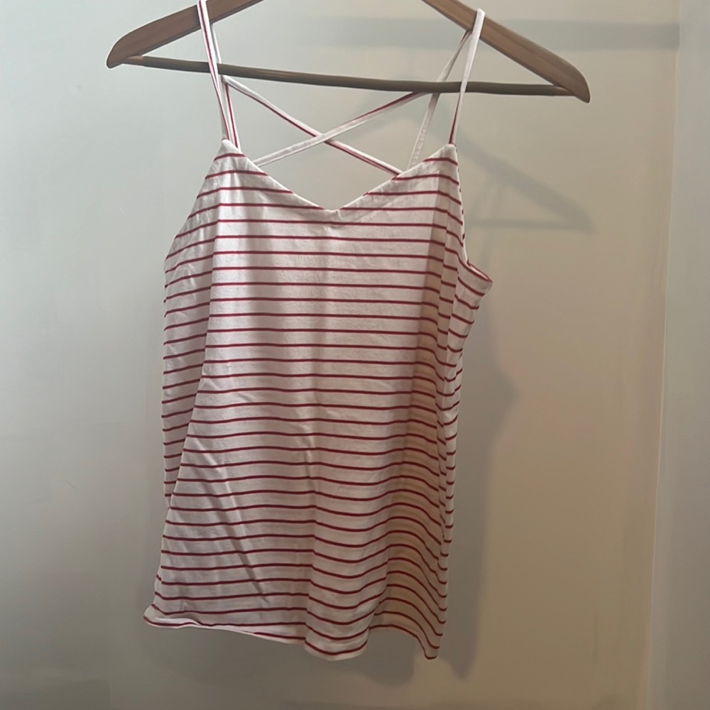 White with red striped spaghetti tank